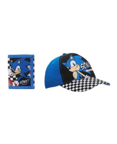 Sonic The Hedgehog Character and Checkered Patterns 2-Piece Curved Snapback Hat and Bi-Fold Wallet Set