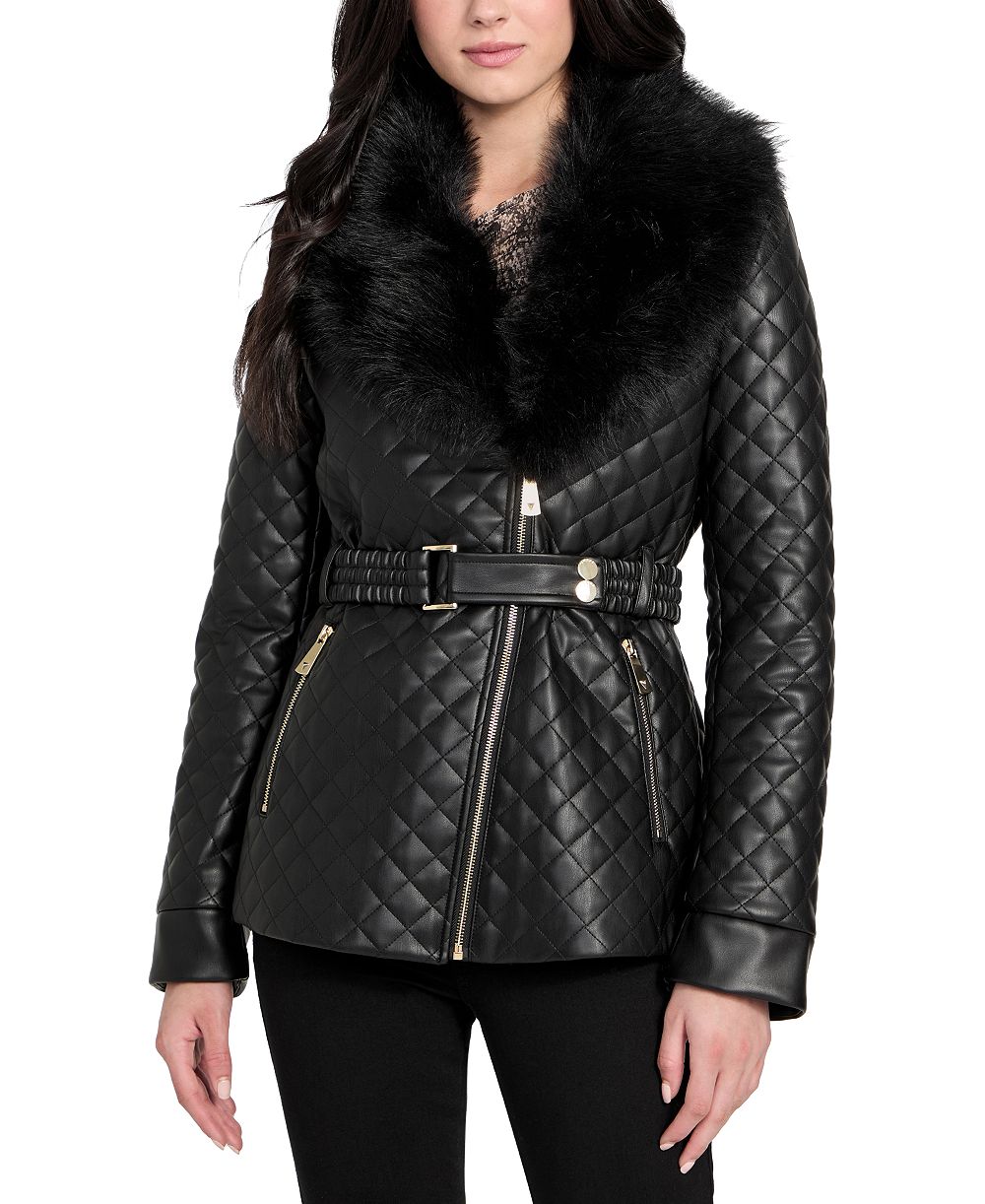 Женская куртка GUESS Quilted Faux-Fur-Collar Faux-Leather