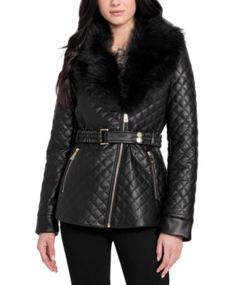 Женская куртка GUESS Quilted Faux-Fur-Collar Faux-Leather