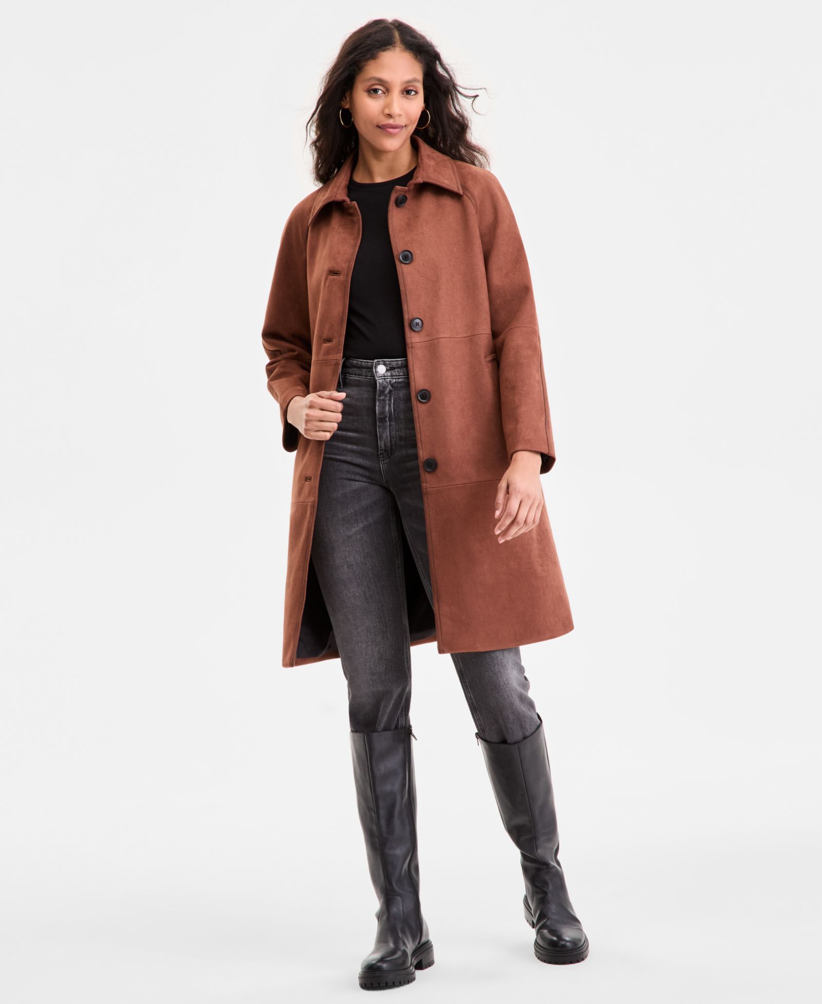 BCBGMAXAZRIA Women's Button-Front Faux-Suede Jacket