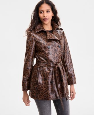 BCBGMAXAZRIA Женское двухбортное тренч-пальто с поясом из искусственной кожи