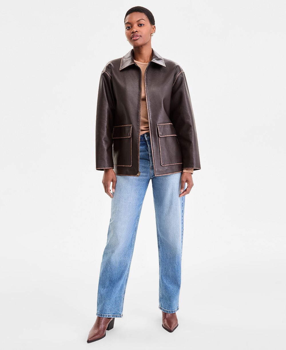 BCBGMAXAZRIA Women's Zip-Front Faux-Leather Coat