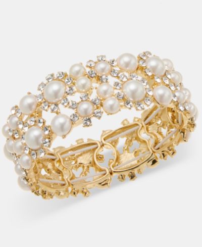 Charter Club Браслет Statement Crystal & Imitation Pearl Stretch