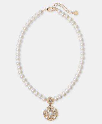Crystal & Imitation Pearl Statement Pendant Necklace, 16" + 2" extender