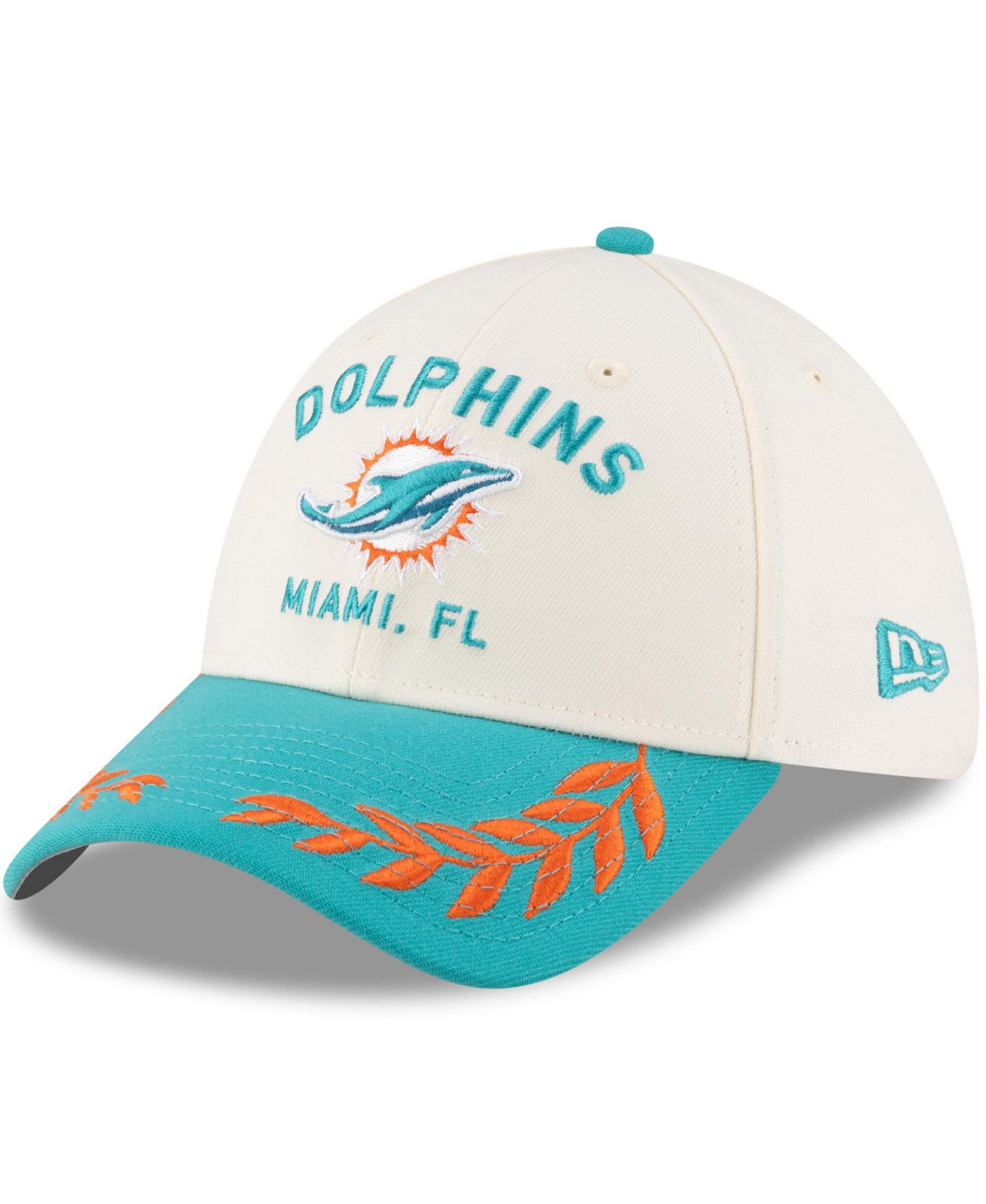Мужская кепка New Era Miami Dolphins 2025 NFL Draft 39THIRTY Flex, крем/аква