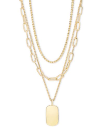 On 34th 3-Row Chain Dog Tag Pendant Necklace, 16" to 19" + 2" extender, Macy's Exclusive