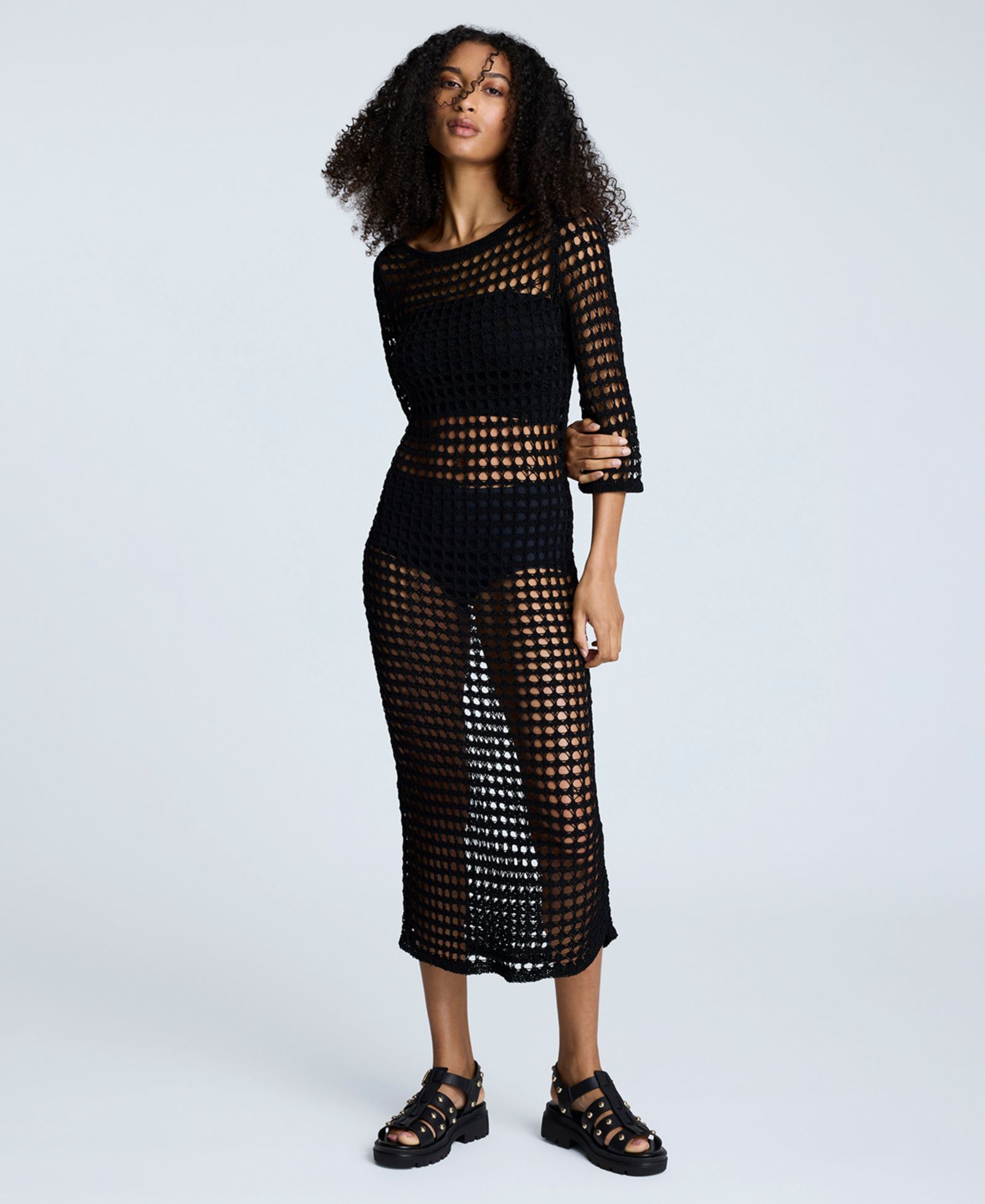 Kenneth Cole Women's Crocheted-Mesh Midi Dress