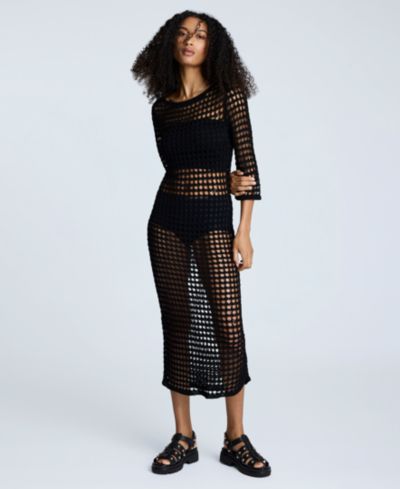 Kenneth Cole Women's Crocheted-Mesh Midi Dress