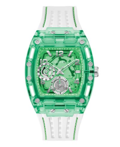 Часы GUESS Men's с зеленым силиконовым ремешком, 42mm