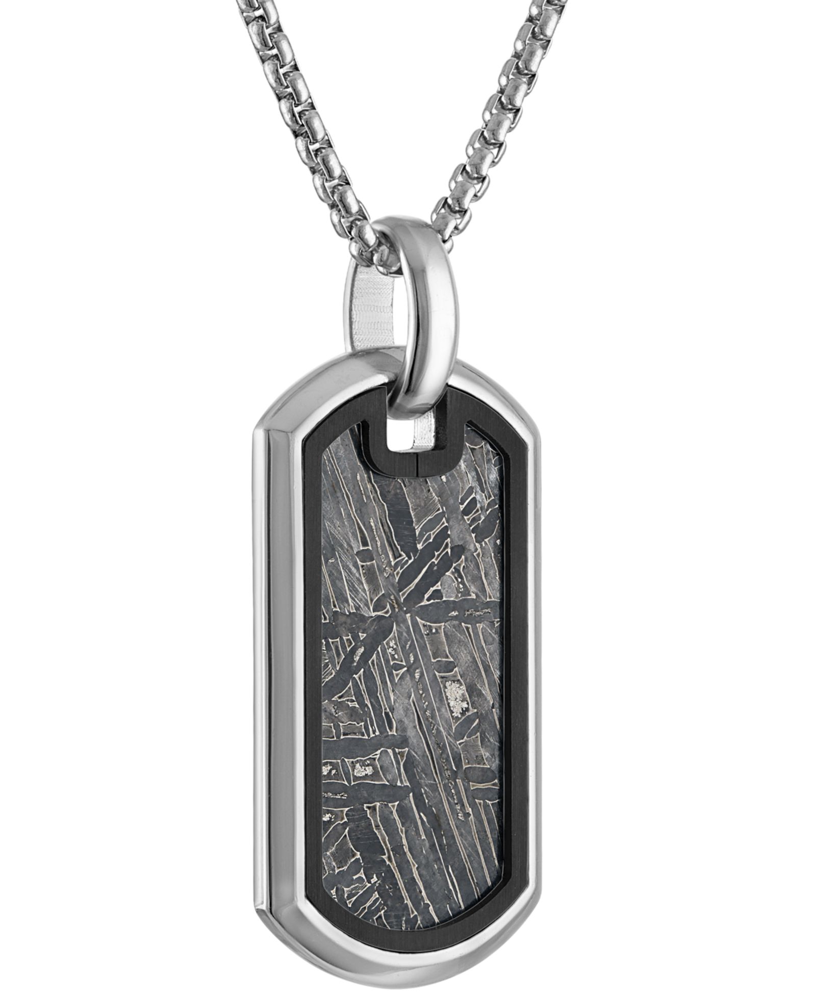 Мужской кулон Bulova Men's Icon Meteorite Sterling Silver Dog Tag 26" Pendant Necklace