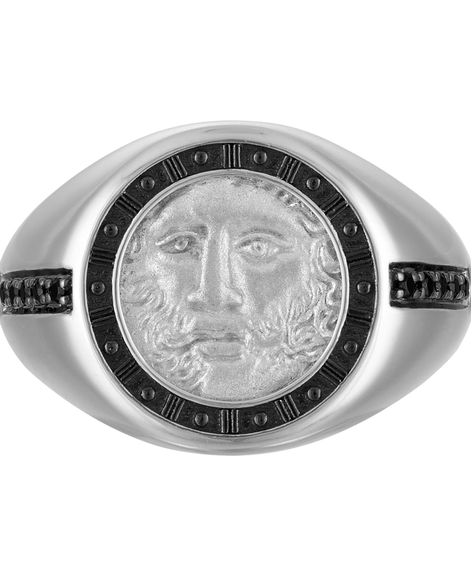 Bulova Men's God of Time Sterling Silver Black Diamond (1/10 ct. t.w.) Ring