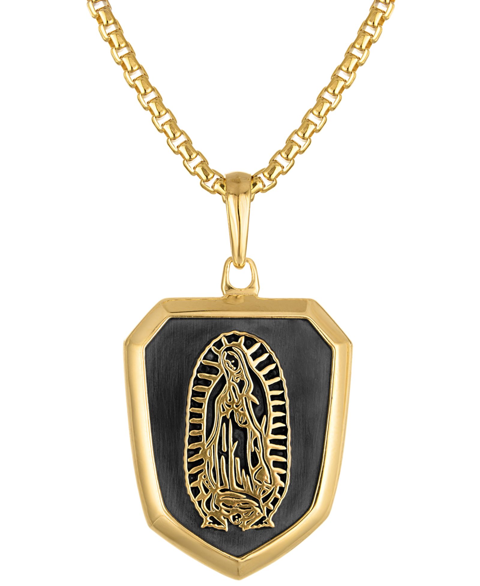 Мужское ожерелье-кулон Bulova Our Lady of Guadalupe из двухцветного стерлингового серебра, 24" + 2" удлинитель