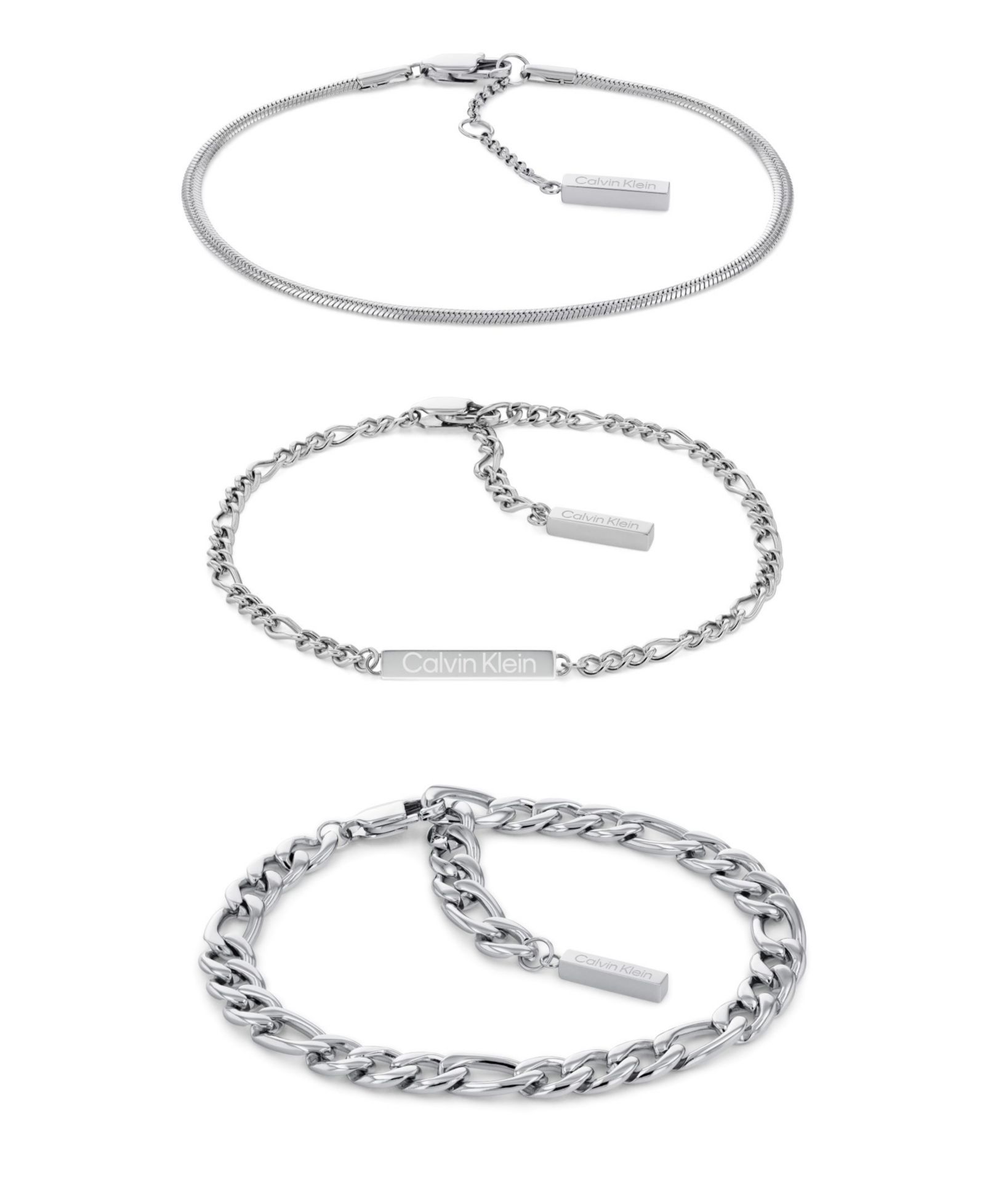 Calvin Klein Stainless Steel 3-Pc. Set Mixed Chain Bracelets