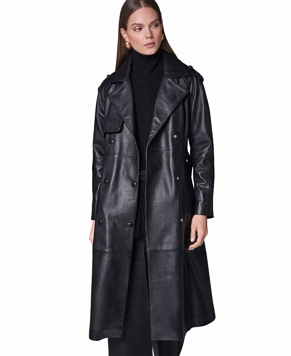 Donna Karan New York женское кожаное тренчкот с двубортным застегиванием и ремнем