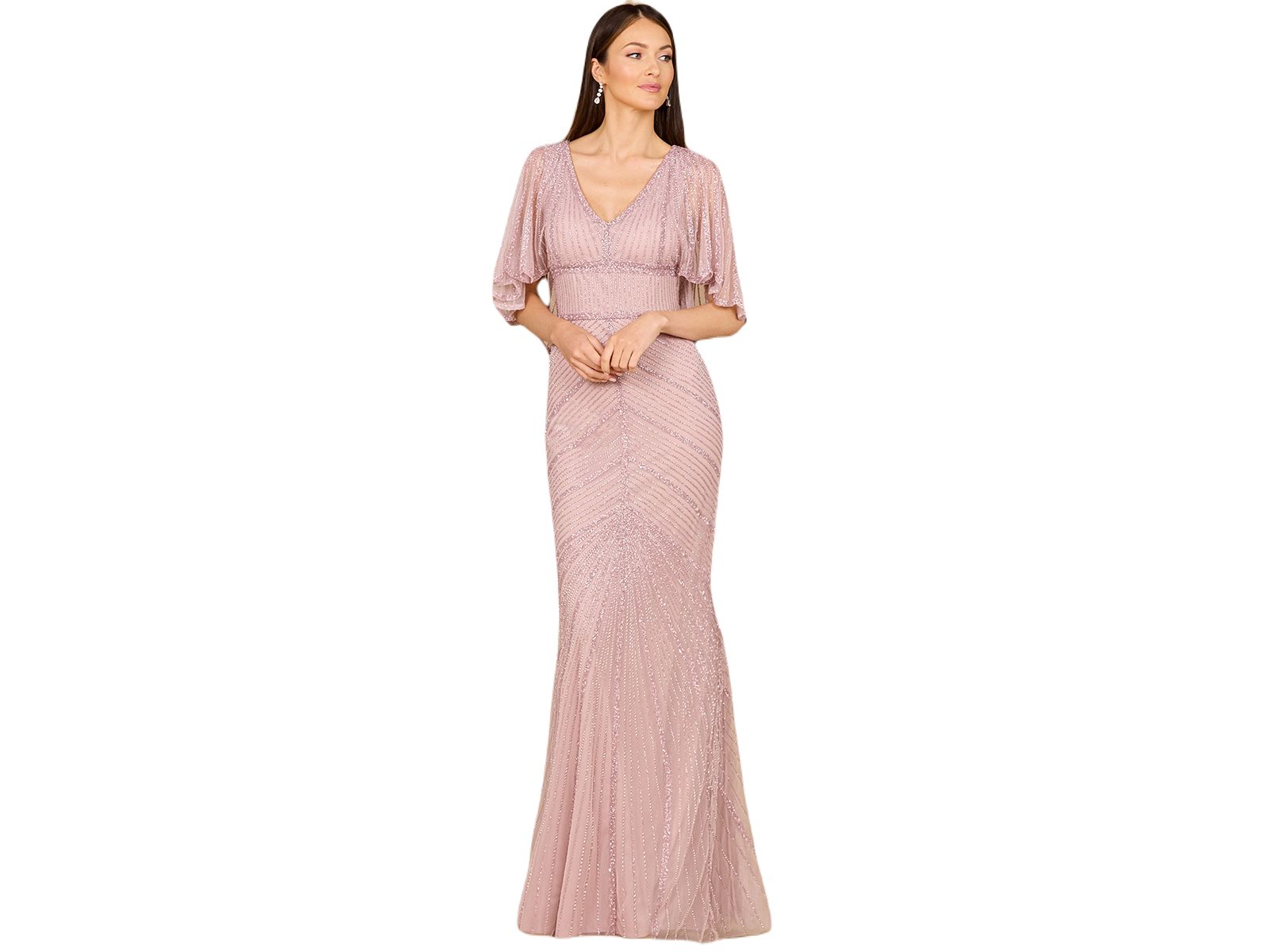 LARA Women's Cape Sleeve Beaded Gown