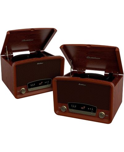 Electrohome Kingston 7-in-1 Vintage Bluetooth Vinyl Record Player Stereo System, 2-Pack
