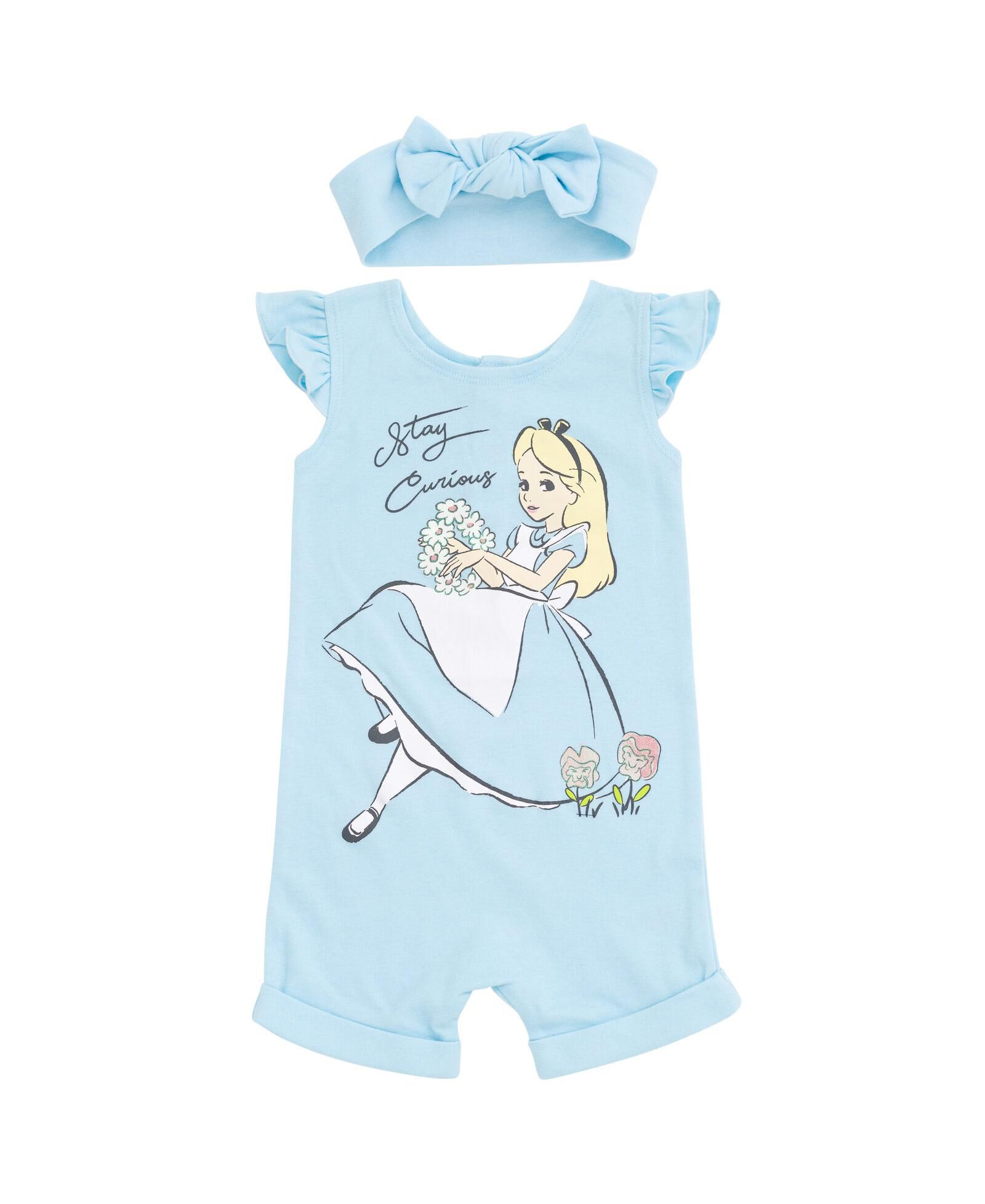 Alice in Wonderland Toddler Girls Minnie Mouse Snap Romper and Headband