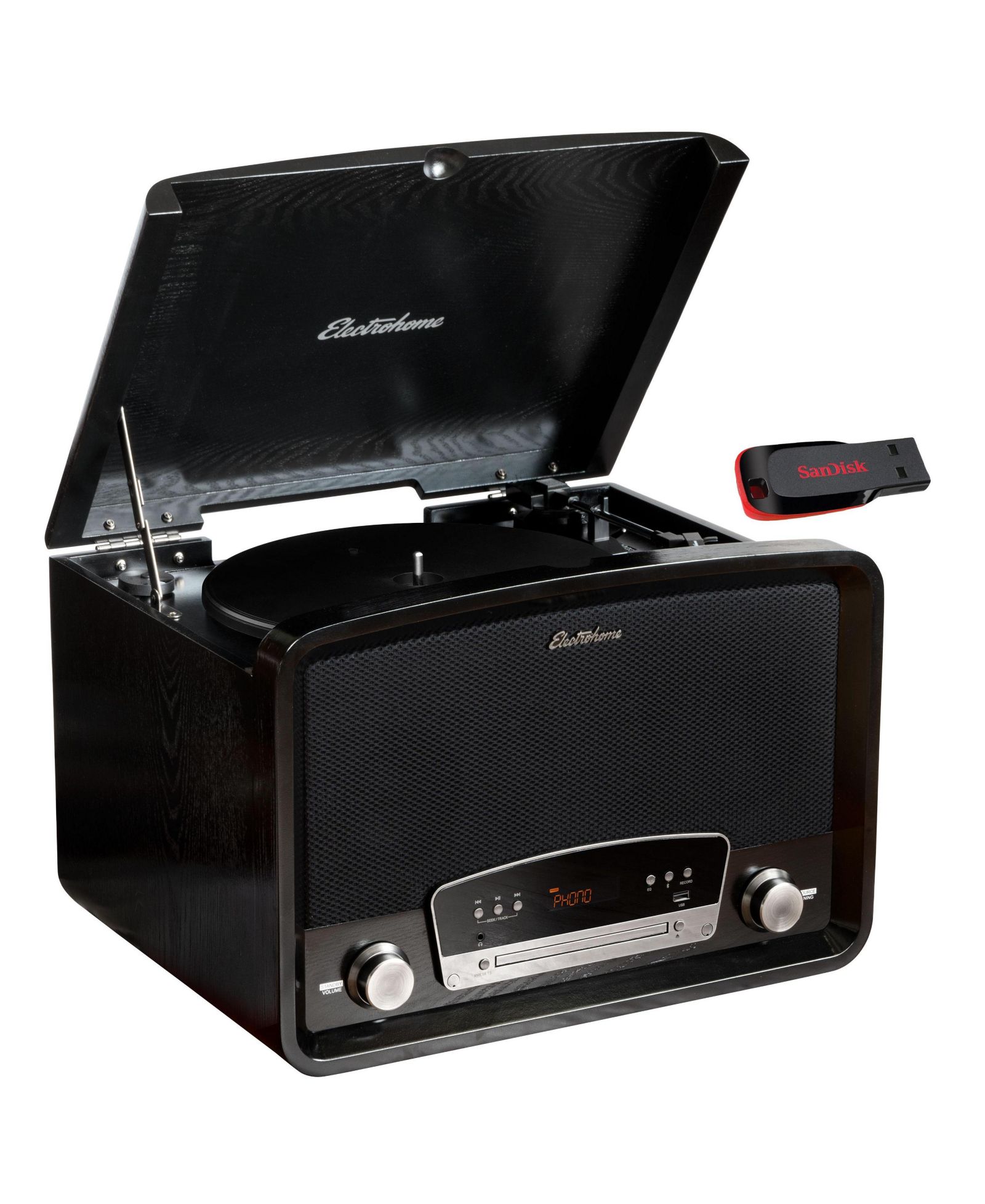 Проигрыватель виниловых пластинок Electrohome 7-in-1 Vintage с Bluetooth, радио, CD, USB и усилителем