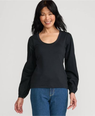 Lands' End Women's Supima Interlock Scoop Neck Blouson Sleeve Top