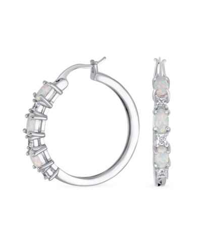 Серьги-кольца Bling Jewelry с кубическим цирконием и опалом из стерлингового серебра