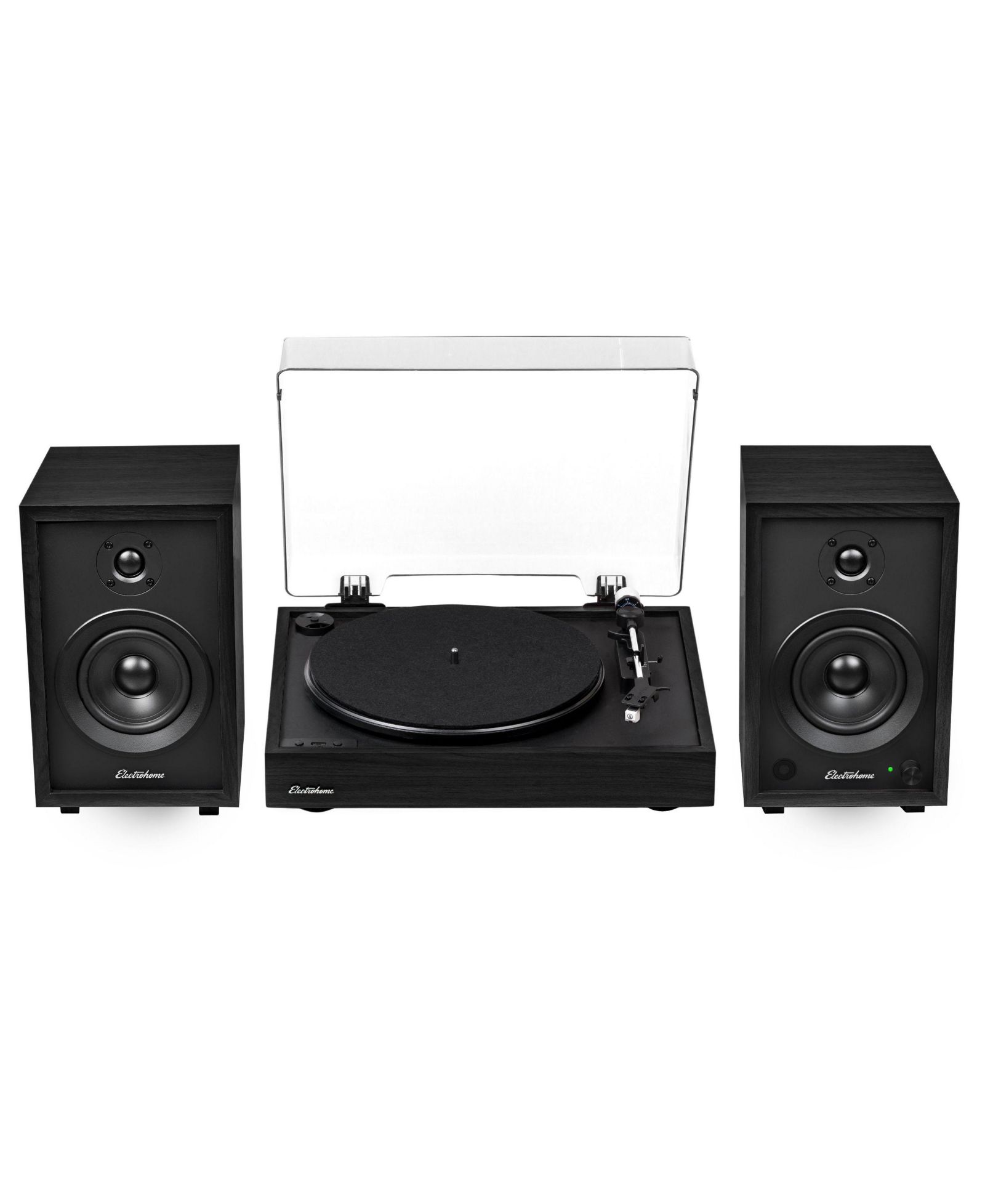Electrohome Montrose Bluetooth проигрыватель с динамиками, ременным приводом, картриджем Audio-Technica, записью MP3 и предусилителем