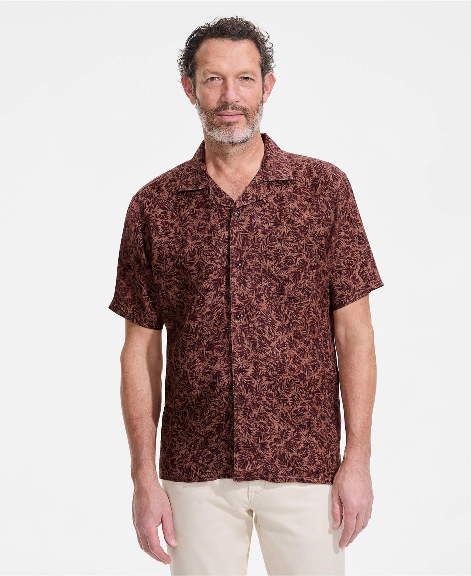 Lands' End Men's Short Sleeve Linen Hawaiian Camp Collar Shirt