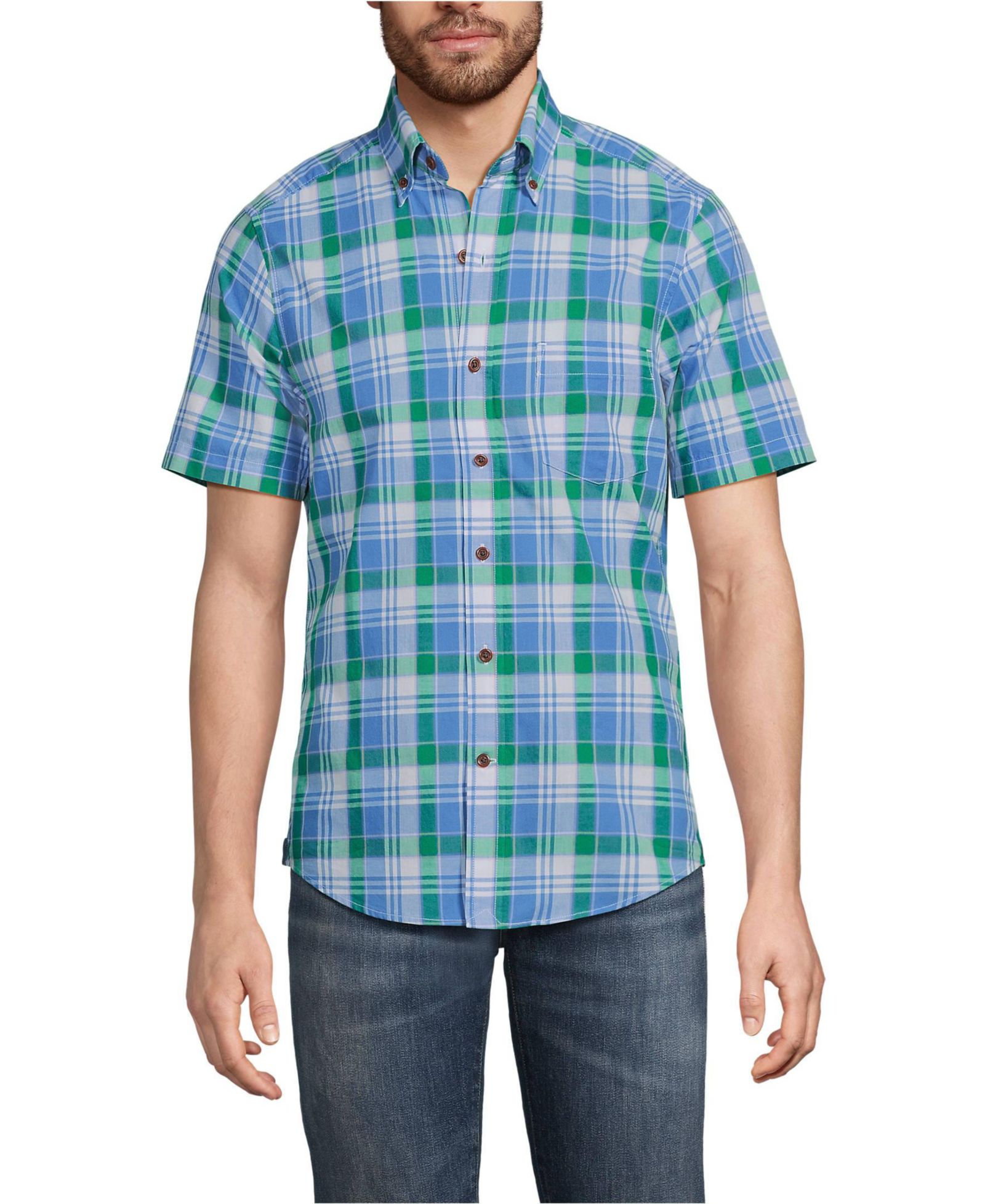 Мужская рубашка Lands' End Men's Traditional Fit Short Sleeve Madras Shirt