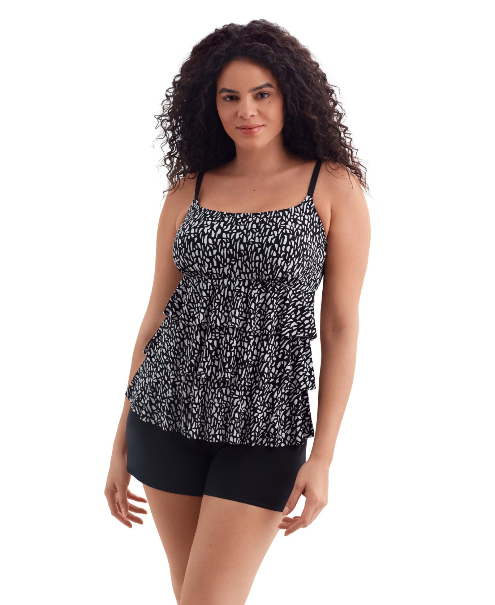 Longitude Женский Night Fern Faux Ruffle Shortini Long Torso Swimsuit