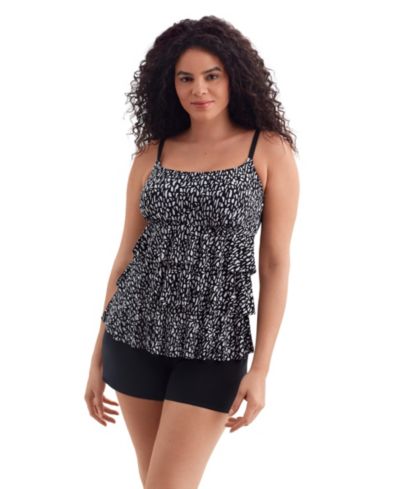 Longitude Женский Night Fern Faux Ruffle Shortini Long Torso Swimsuit