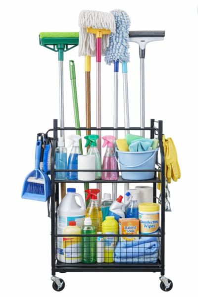 Mythinglogic Yard Tool Rack with Wheels, Garage Organizers and Storage Holder for Yard Tools Garden Tool Organizer