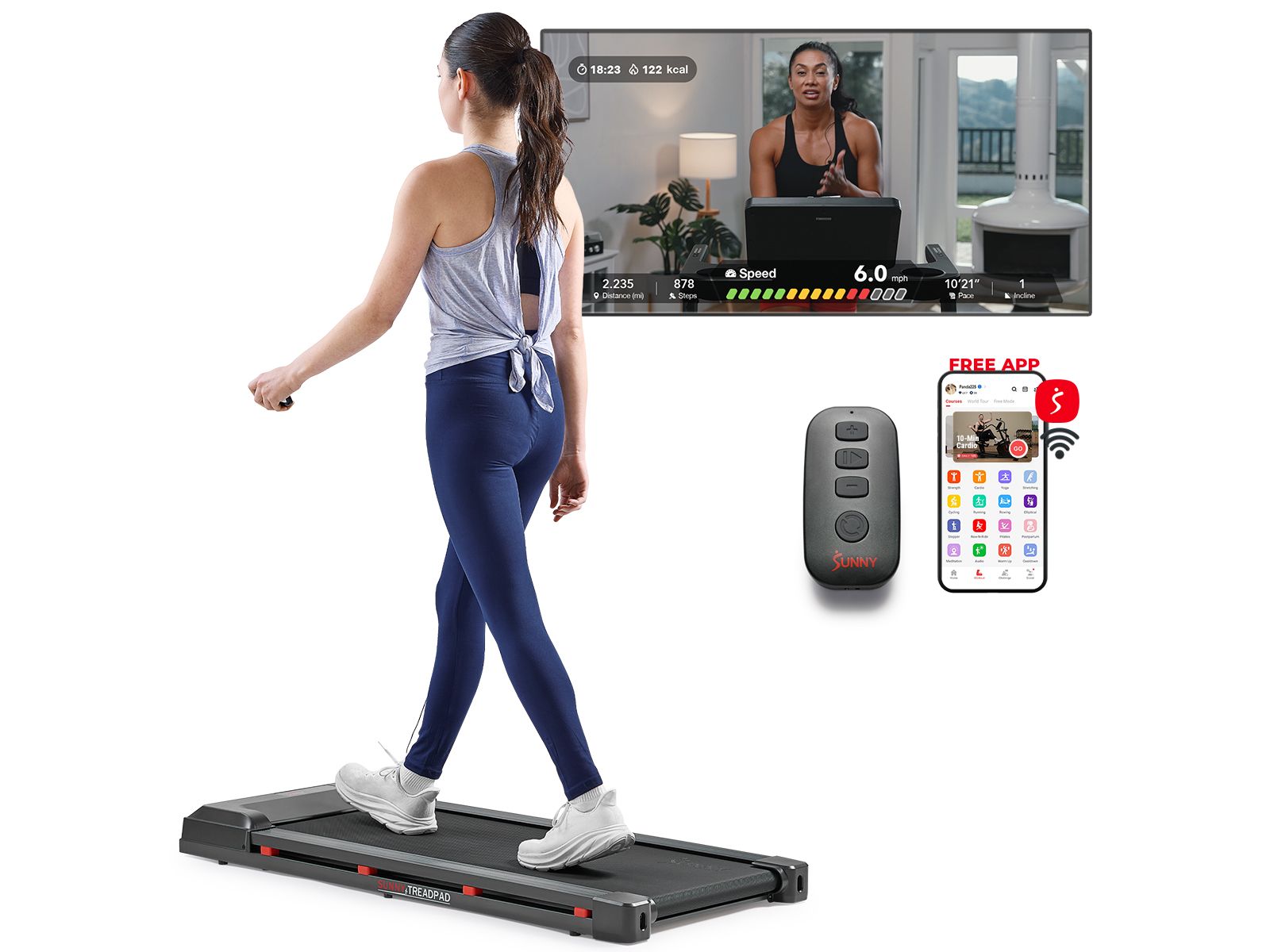 Sunny Health & Fitness Treadpad 100 Smart Walking Treadmill with LED Screen & WiFi/Bluetooth
