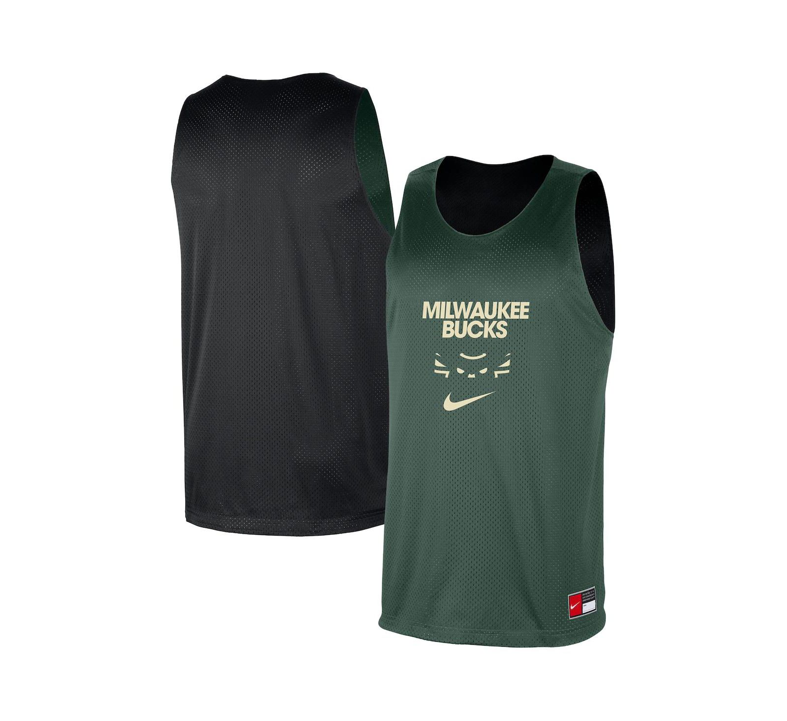 Мужская джерси Nike Hunter Green/Black Milwaukee Bucks Courtside Reversible Mesh Practice