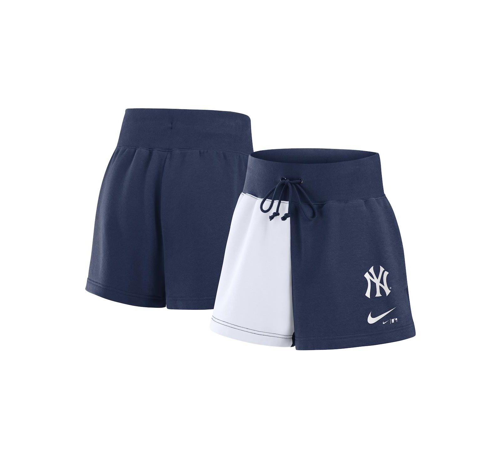 Nike Women's Navy/White New York Yankees Color-Block Phoenix Fleece Lounge Shorts
