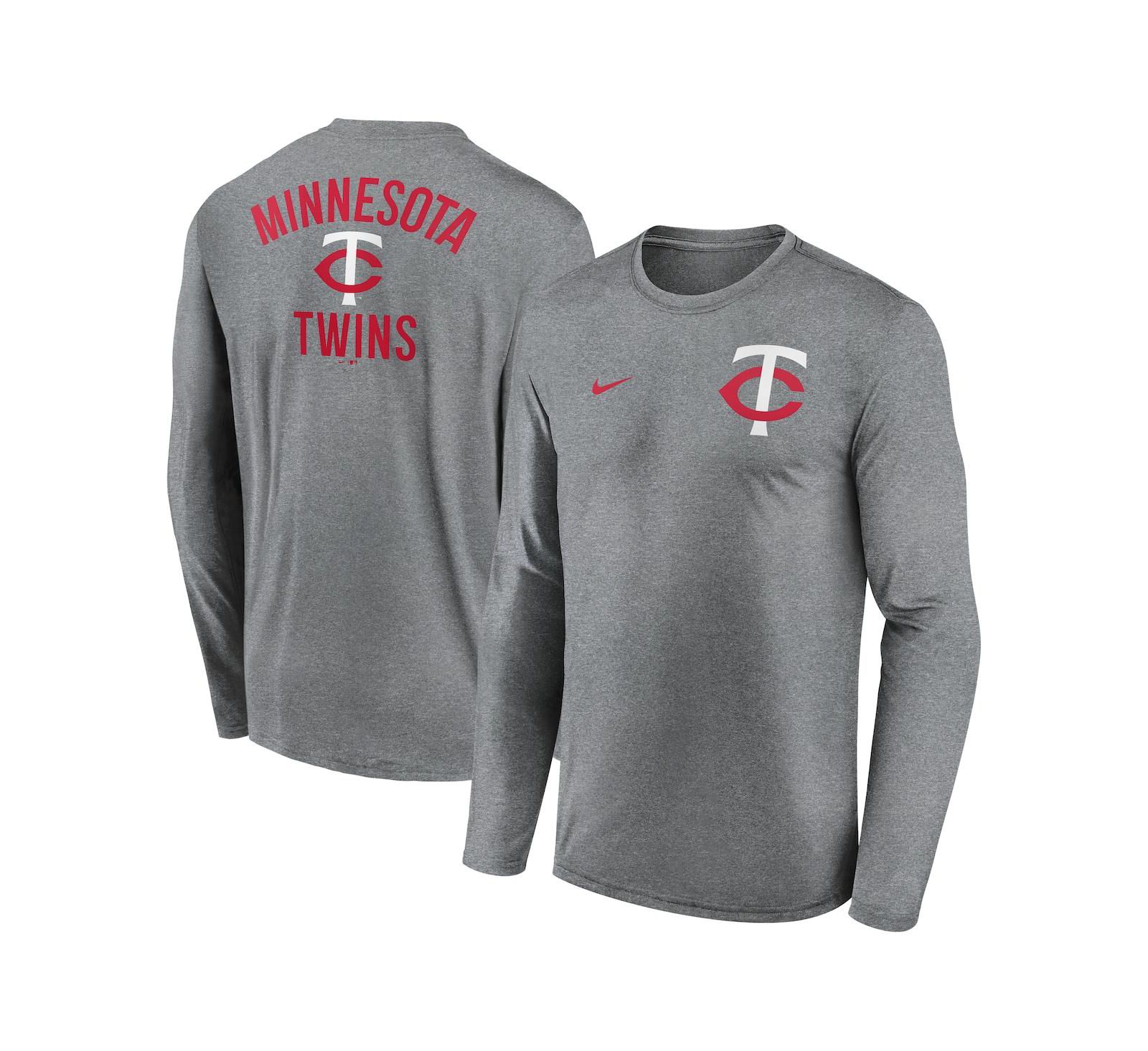 Мужская футболка Nike Minnesota Twins 2-Hit Legend Performance Long Sleeve Heather Charcoal