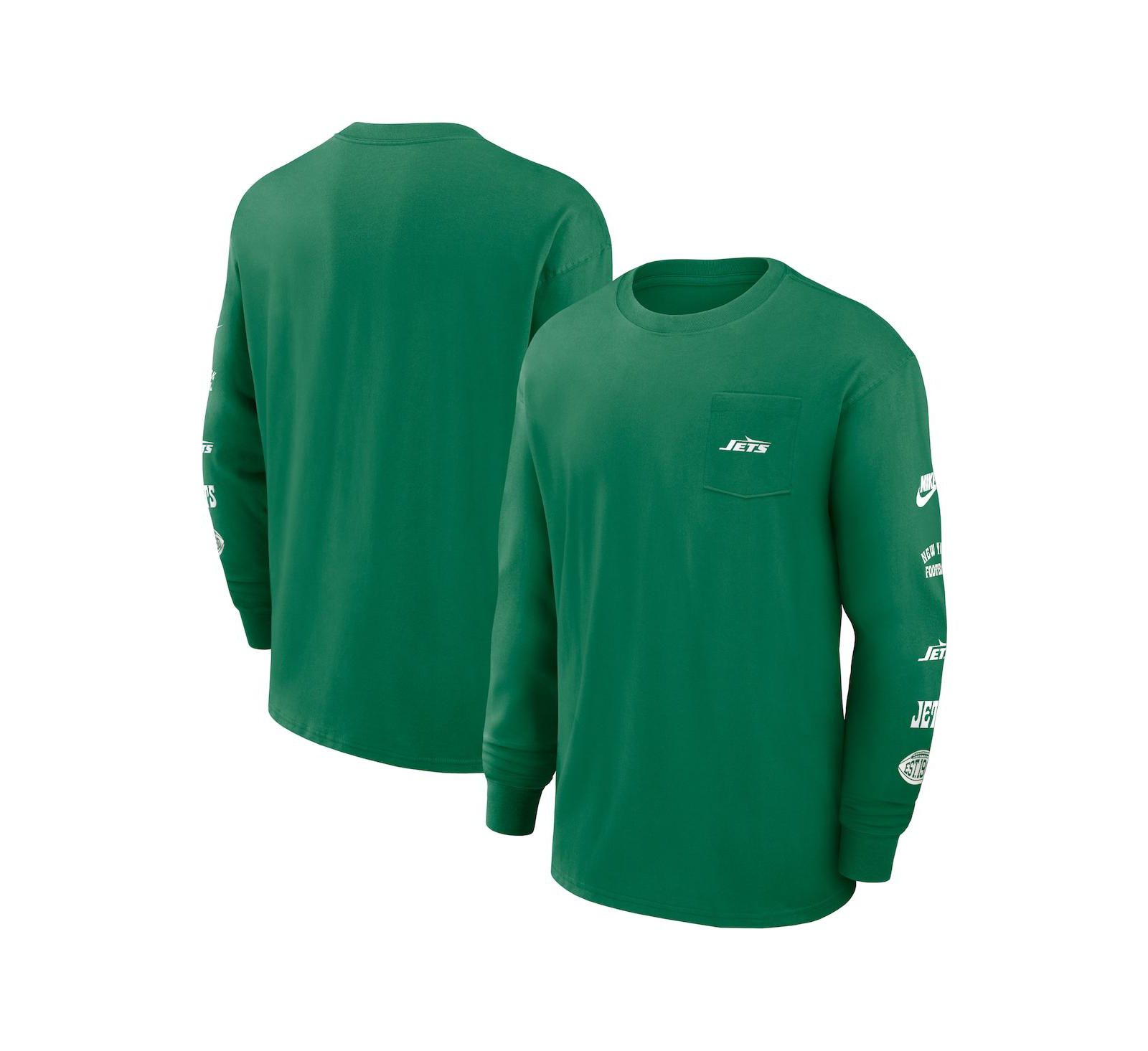 Мужская футболка Nike Green New York Jets Rewind Heavy Max 90 Pocket Long Sleeve