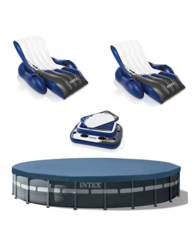 Наземный бассейн Intex 26ft x 52in с надувными шезлонгами и плавающим кулером