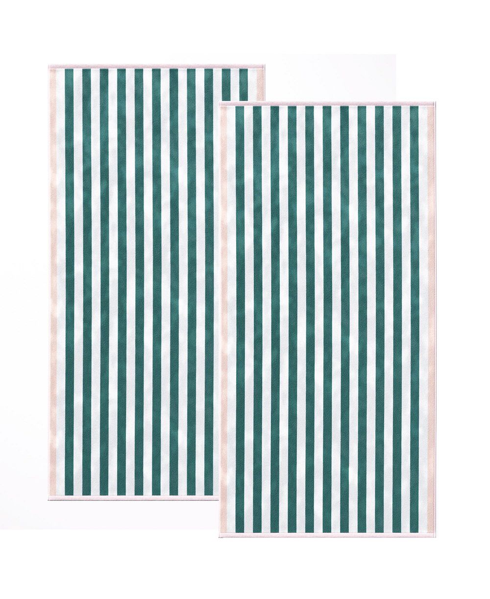 Linery & Co Oversized Cotton Stripe Border 2 Pack Beach Towel, 35" x 70
