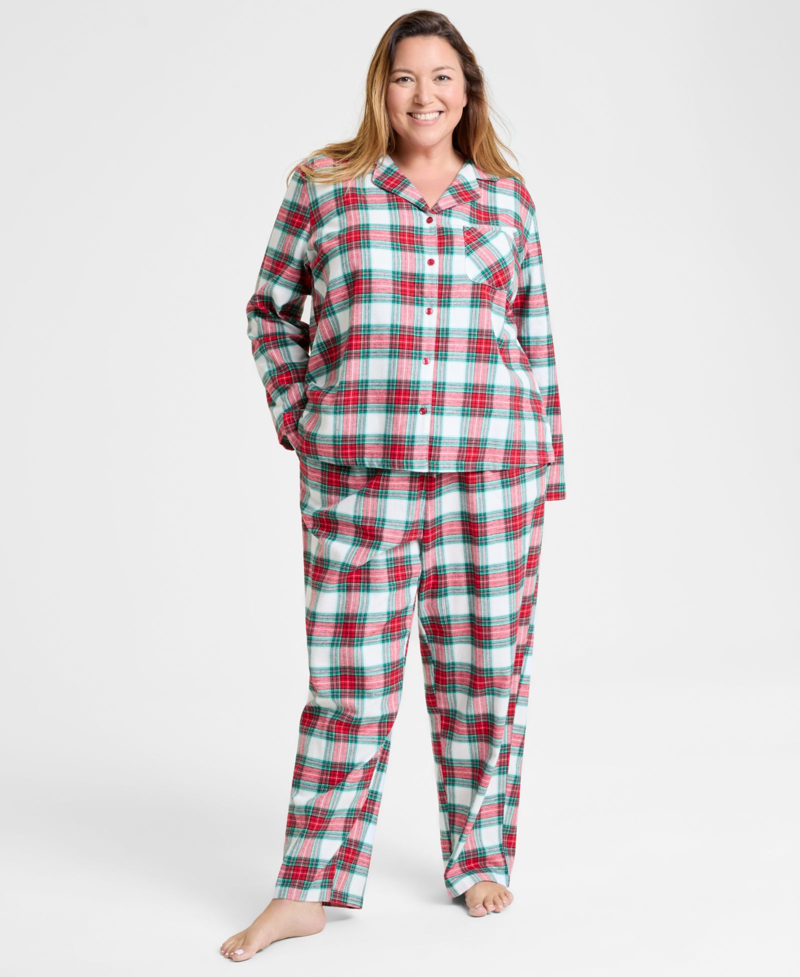 Holiday Lane Plus Size Merry Plaid Notch Collar Matching Family Pajamas Set, Created for Macy's