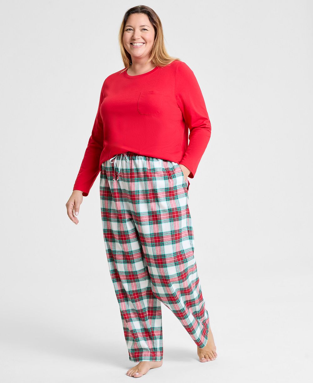 Женский комплект пижам Plus Size Holiday Lane Merry Plaid Crew Neck Matching