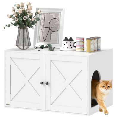 PawHut Cat Litter Box Enclosure, Hidden Litter Box Furniture,
