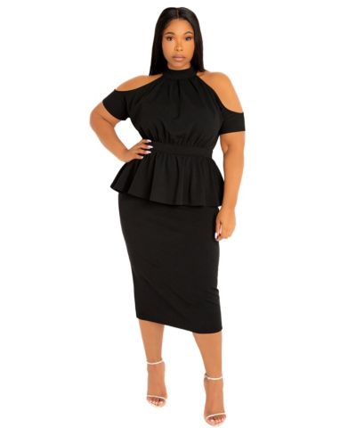 Платье миди Buxom Couture Plus Size Cut-out Shoulder Peplum