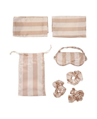 Striped Print 6-Pack Pillowcase Eye Mask and Scrunchies Set-King