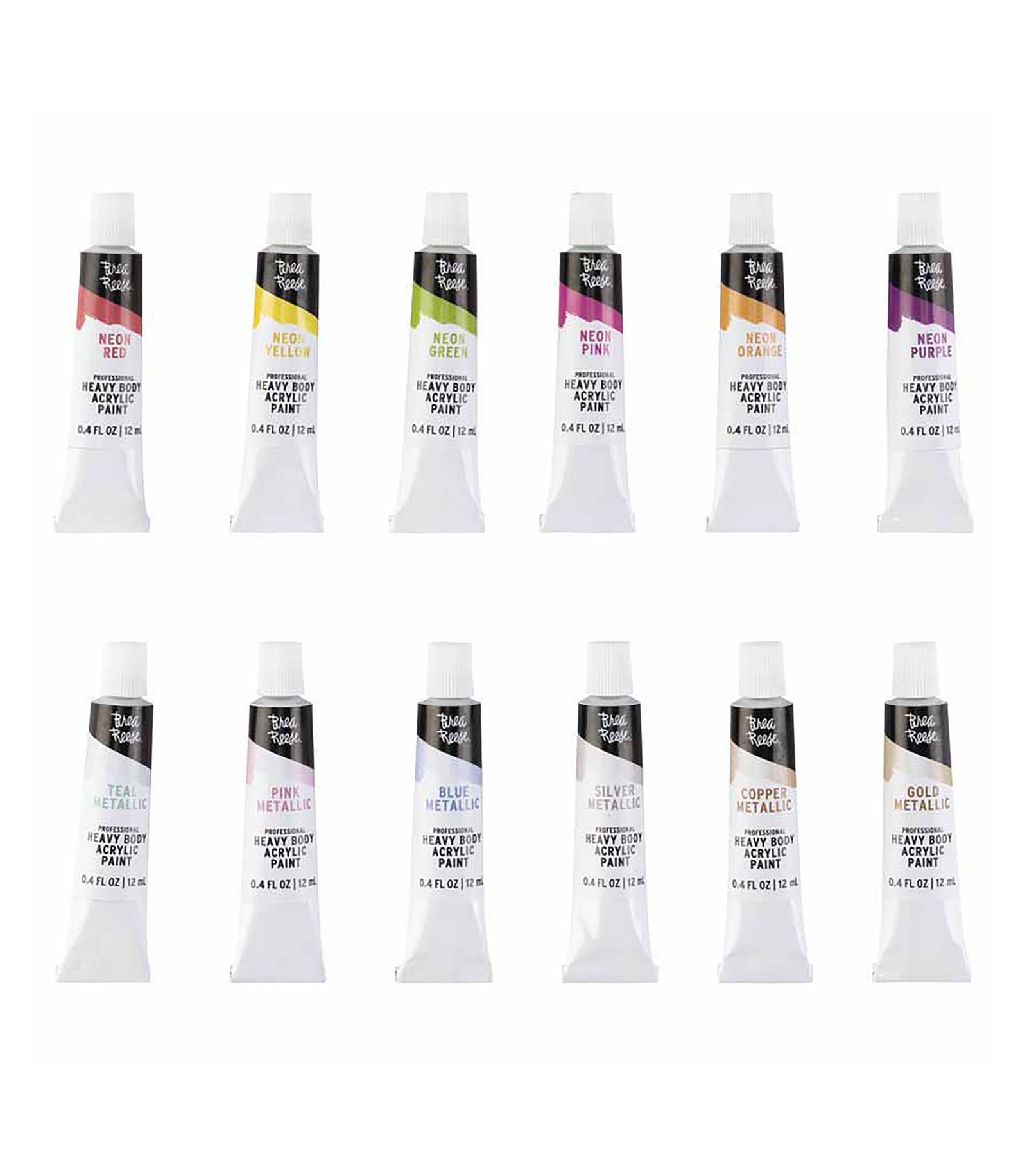 Акриловая краска Brea Reese Professional Heavy Body Neon & Metallic - 12ct