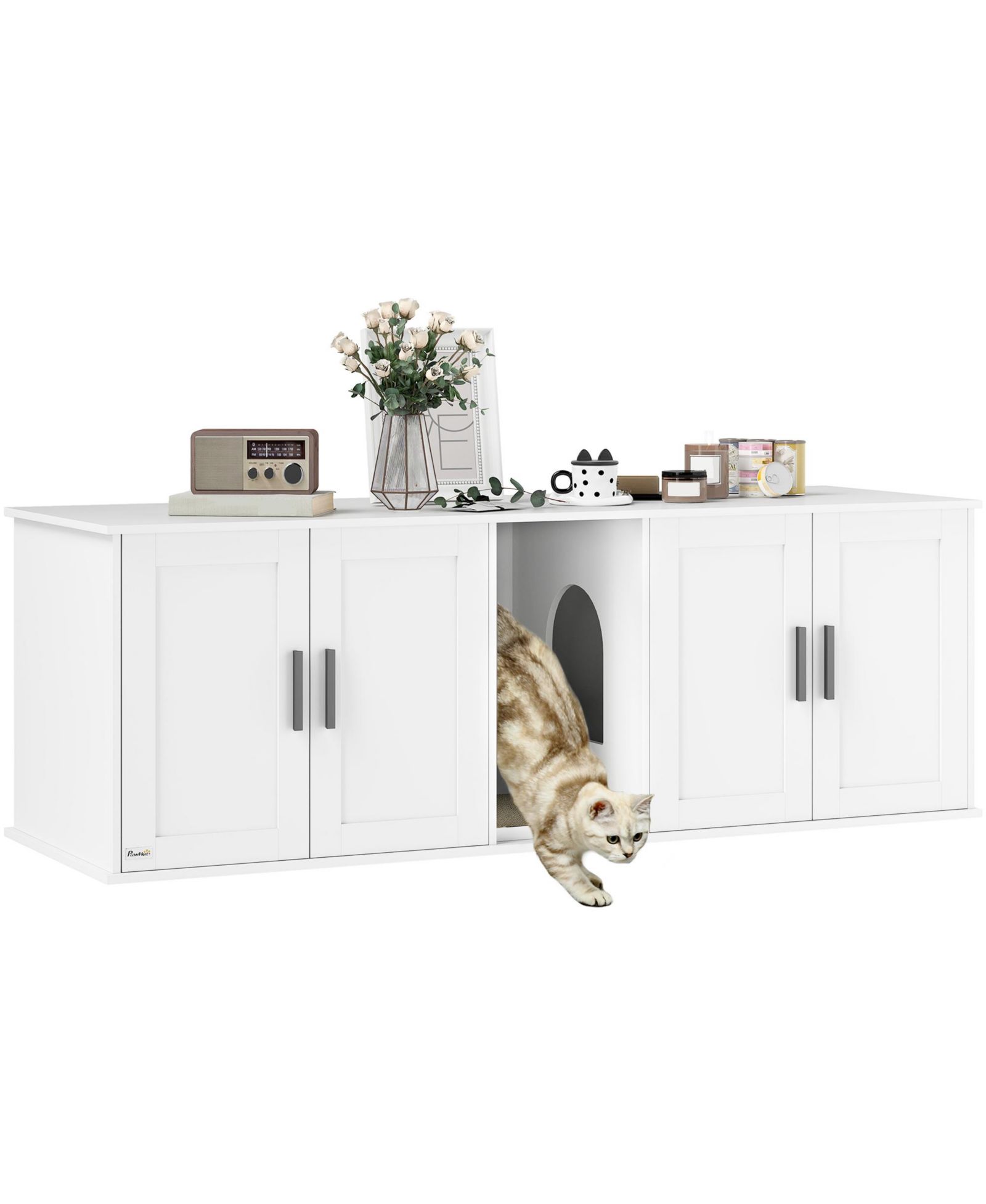 PawHut Cat Litter Box Enclosure, Litter Box Furniture with Scratching Mat