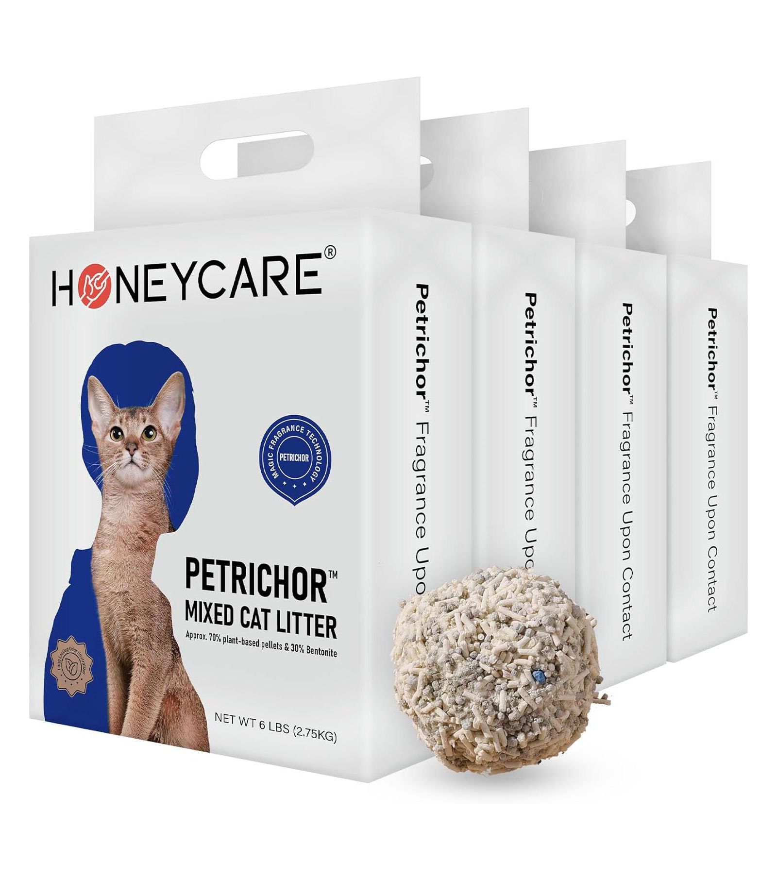HoneyCare Petrichor Tofu Plant-Based Mixed Cat Litter Pellets with Bentonite, Low-Dust, Quick Clumping with Superior Odor Control, 48-lbs
