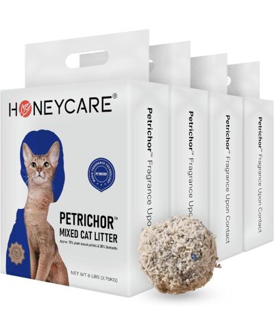 HoneyCare Petrichor Tofu Plant-Based Mixed Cat Litter Pellets with Bentonite, Low-Dust, Quick Clumping with Superior Odor Control, 48-lbs