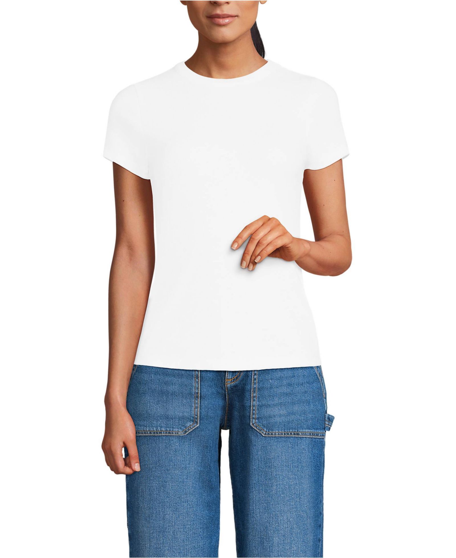 Lands' End Women's Drapey Rib Fitted Short Sleeve Mini T-Shirt