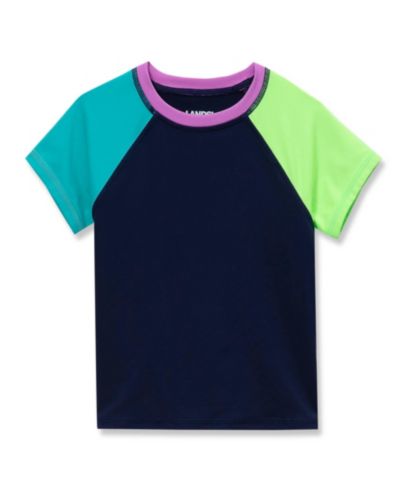 Lands' End Girls Chlorine Resistant Short Sleeve Crew Neck Swim Rash Guard