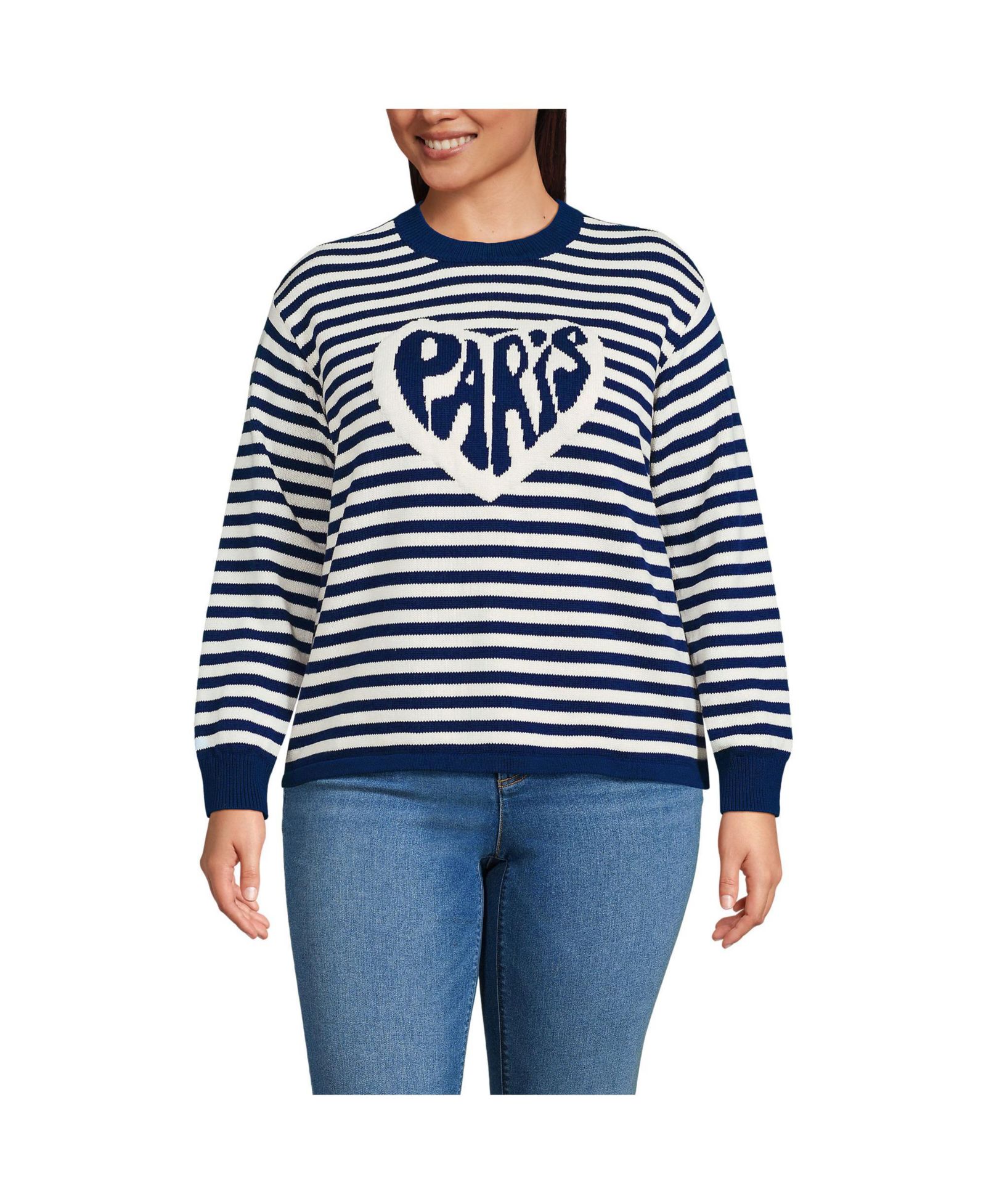 Lands' End Plus Size Drifter Jacquard Crew Neck Sweater