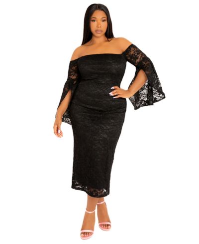 Buxom Couture Plus Size Off Shoulder Lace Midi Dress